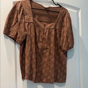 Lucky Brand Brown Floral Button-Front Blouse
